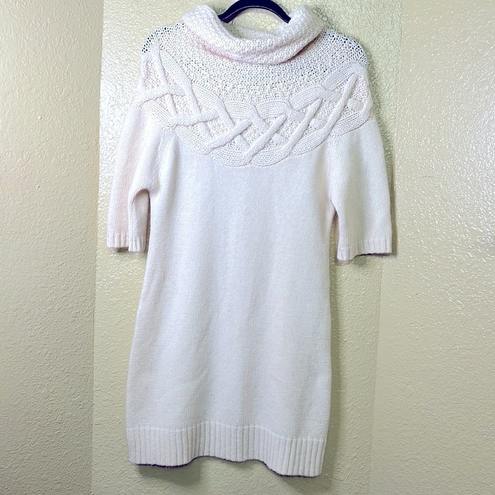 Theory Cream Turtle Neck Sweater Tunic Size Large Short Sleeves